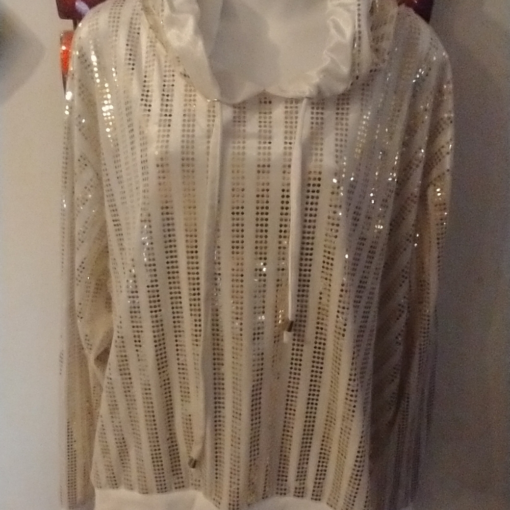 Ashley Stewart White And Gold Sequin Hoodie